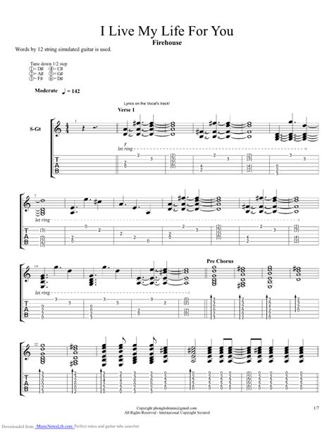 I Live My Life For You Guitar Pro Tab By Firehouse Musicnoteslib Com