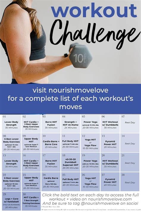 Free 30 Day Workout Challenge Workout Calendar Nourish Move Love