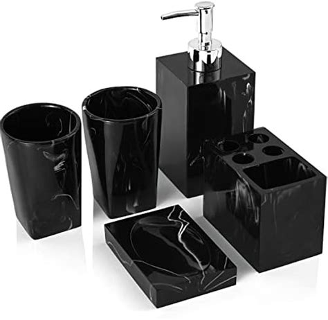 5 Piece Bathroom Counter Top Accessory Set Dispenser For Liquid Soap