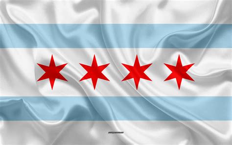 Download Wallpapers Flag Of Chicago 4k Silk Texture American City