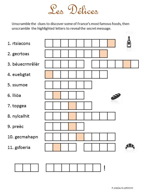 Printable French Food Word Scramble Learn French Food Words French