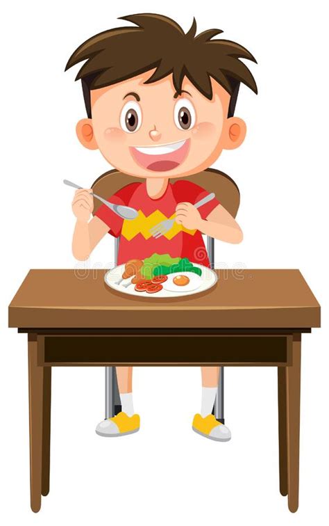 Happy Boy Eating Healthy Breakfast Stock Vector Illustration Of