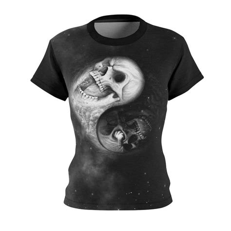 black and white skull all over print t shirt for women in 2022 print t shirt t shirts for