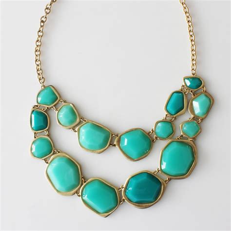 Seafoam And Turquoise Geo Stone Fragment Double Row Statement Necklace