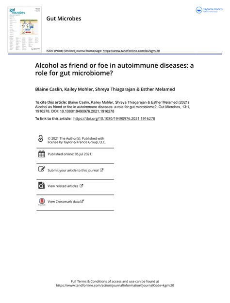 Pdf Alcohol As Friend Or Foe In Autoimmune Diseases A Role For Gut