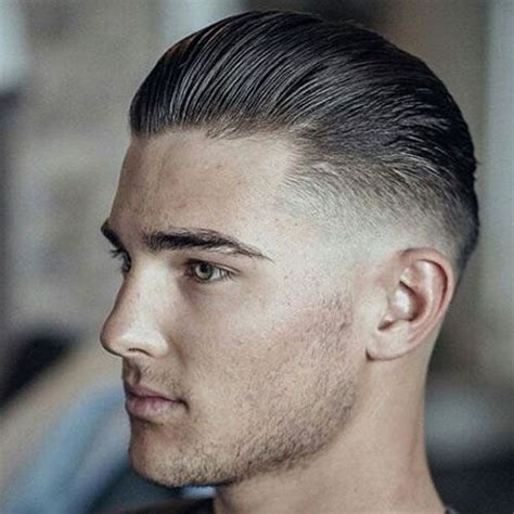 Slick Back With Low Skin Fade 1940s Mens Hairstyles Cool Hairstyles