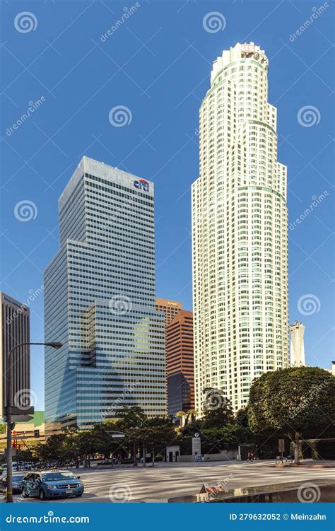 Perspective Of Skyscraper Downtown Los Angeles With Citi Skyscraper
