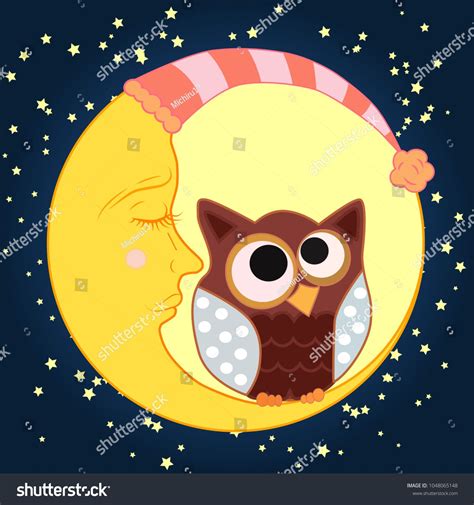 A Sweet Cartoon Owl With Eyes Closed To The Middle In A Sleeping Cap