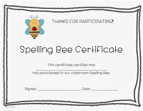 C Is For Creative Classroom Spelling Bee Certificate Freebie