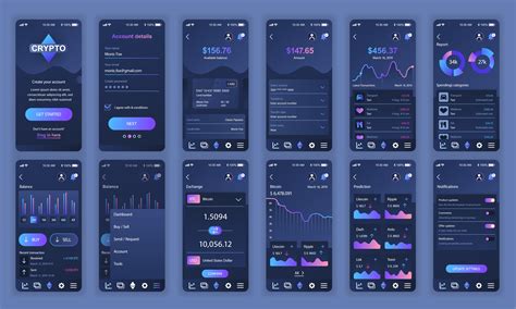 Set of UI, UX, GUI screens Cryptocurrency app flat design template for