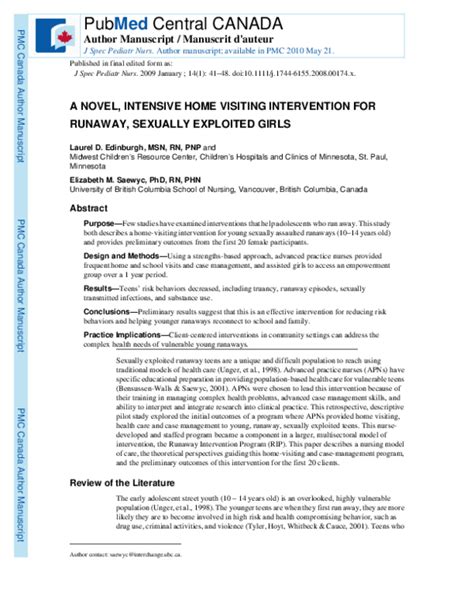 Pdf A Novel Intensive Home Visiting Intervention For Runaway