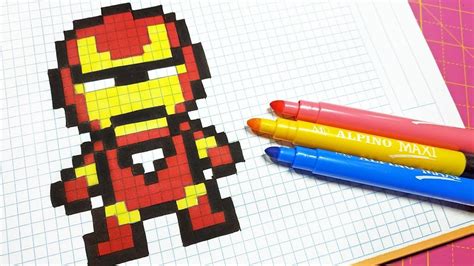 Pixel Art Hecho A Mano Cómo Dibujar A Iron Man Graph Paper Drawings