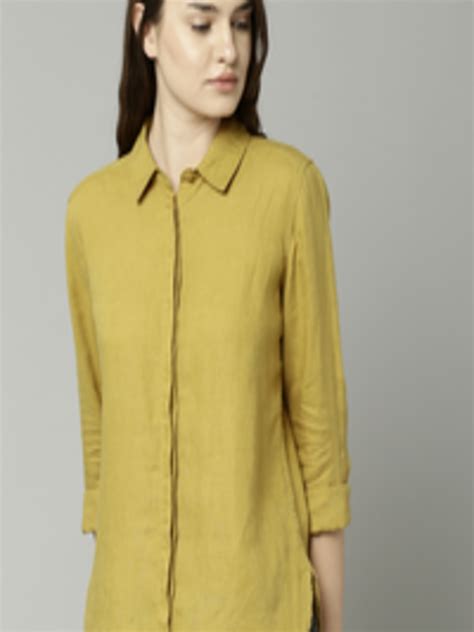 Buy Marks And Spencer Women Mustard Regular Fit Solid Casual Linen Shirt