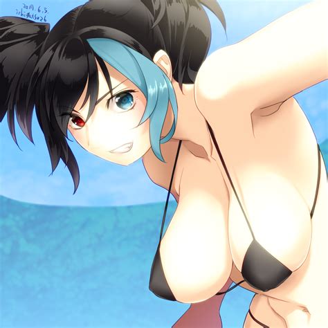 Mutsubizuki Yokune Ruko Utau 1girl Armpits Artist Name Bikini Black Bikini Black Hair