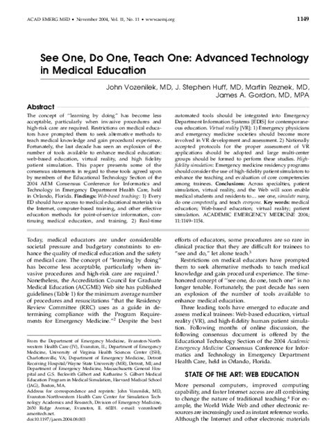 Pdf See One Do One Teach One Advanced Technology In Medical
