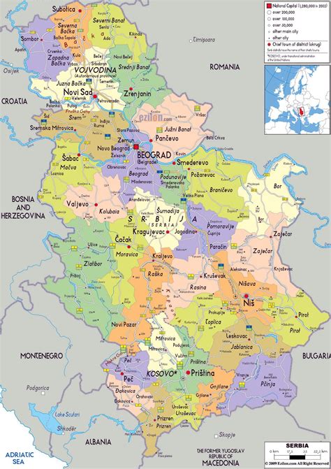 Grande Mapa Político Y Administrativo De Serbia Con Carreteras