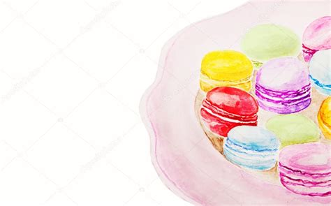 Watercolor Creative Traditional French Dessert Sweet Macaroons Set