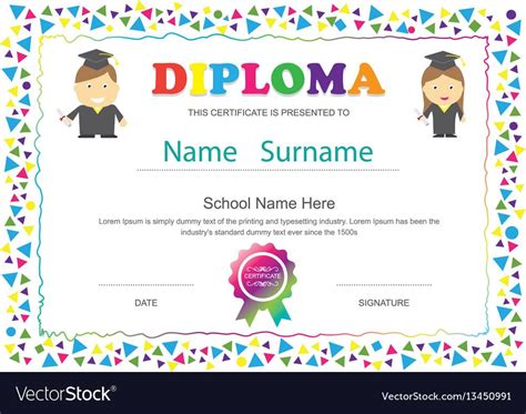Some of these preschool graduation certificate templates are created on a powerpoint background. Preschool kids diploma certificate elementary vector image ...