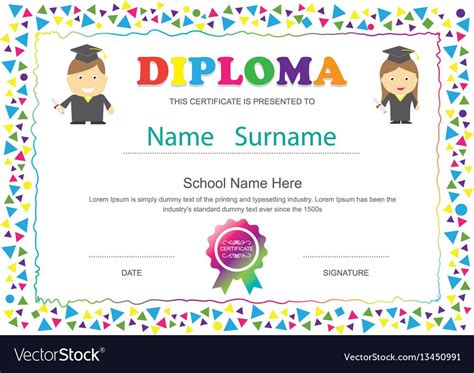 Preschool graduation certificates creative images. Preschool kids diploma certificate elementary vector image ...