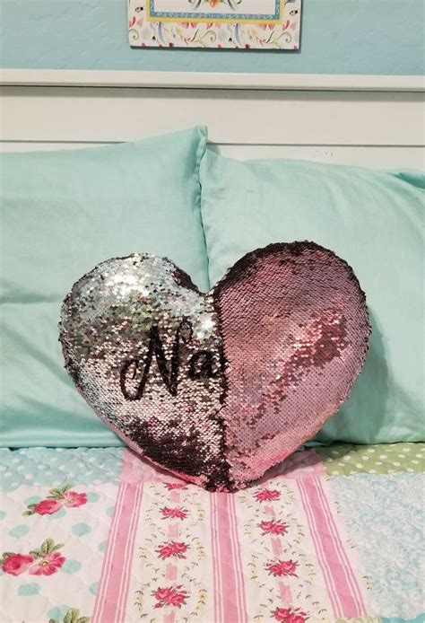 Custom Sequins Pillow Heart Personalized Name Kids Women Men Etsy