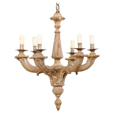 French Vintage Six Light Carved Wood Chandelier At Stdibs French
