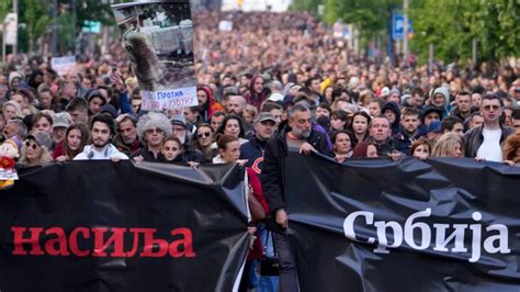 Tens Of Thousands March Against Serbia S Leader After Mass Shootings