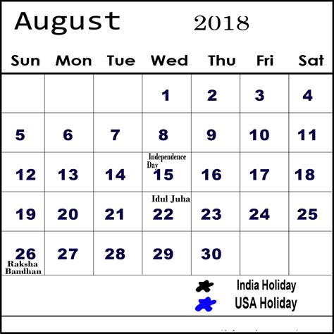 August 2018 Calendar With Daily Holidays And Events