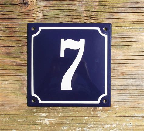 House Number 7 French Enamel White Number On A Blue Etsy