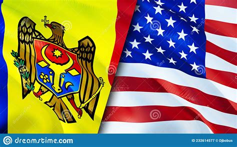 Moldova And United States Flags 3d Waving Flag Design Moldova United