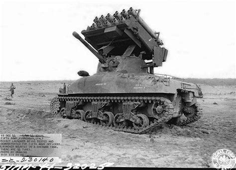 Rocket Launcher T40m17 Whizbang Mounted On M4 Sherman Tanks Military
