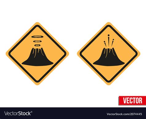 Warning Road Signs About The Dangers Of Volcano Vector Image