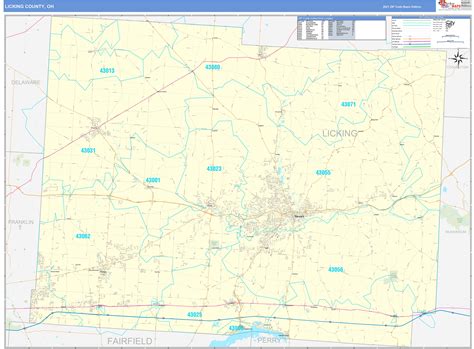 Licking County Oh Zip Code Wall Map Basic Style By Marketmaps Mapsales