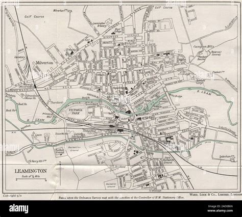 Leamington Vintage Towncity Plan Warwickshire Ward Lock 1950 Old Map