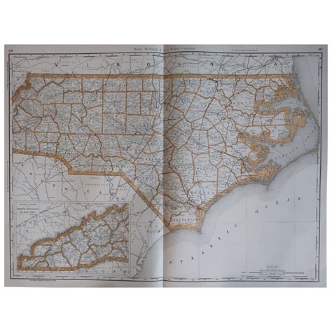 Large Original Antique Map Of South Carolina By Rand Mcnally Circa