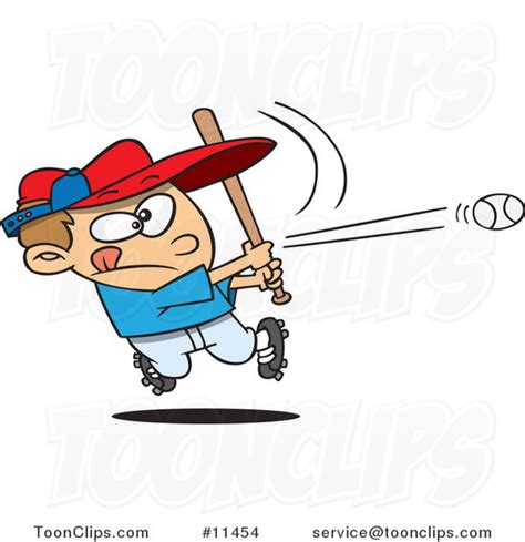 Cartoon Baseball Boy Hitting A Home Run 11454 By Ron Leishman