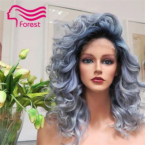 Brazilian Ombre Grey Full Lace Human Hair Wigs Wavy Silver Gray Glueless Front Lace Wigs Gray