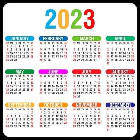 Calendário 2023 Anual Semana Começa No Domingo Ilustração Vetorial