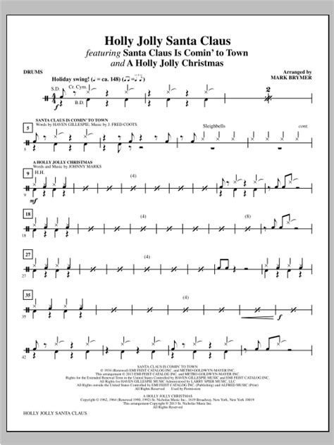 Holly Jolly Santa Claus Drums Sheet Music Mark Brymer Choir