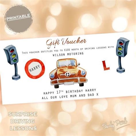 You are solely responsible for the safekeeping and security of your driving lesson gift voucher following delivery. 17th Birthday Gift, Driving Lesson Voucher, Gift Voucher ...