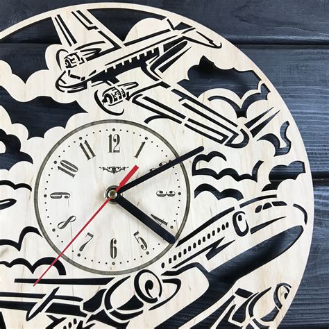 Airplane Wall Clock Wood Home Decor T Man Unique Art Etsy