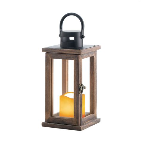 Rustic Lodge Wooden Lantern With Led Candle