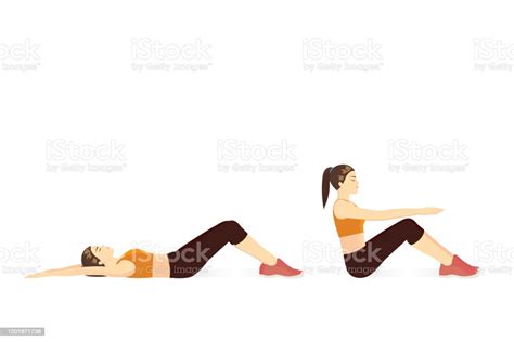 Woman Lie Down On Her Back And Curl Upper Body To The Top For Touch Her