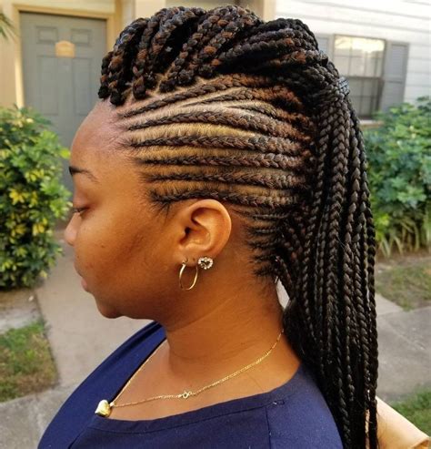 Box Braids And Cornrows Mohawk Mohawk Braid Styles Braided Mohawk Hairstyles Protective