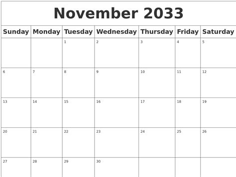 November 2033 Blank Calendar