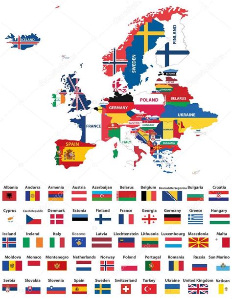 Mappa Europa Mista Bandiere Nazionali Dei Paesi Tutte Bandiere Europee
