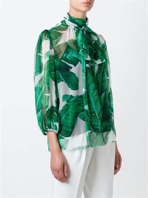 Dolce And Gabbana Banana Leaf Print Silk Chiffon Blouse In Green Lyst