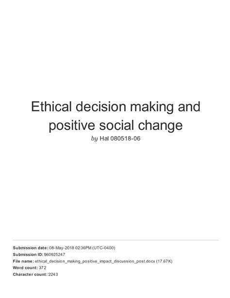 Solution Ethical Decision Making And Positive Social Change Studypool
