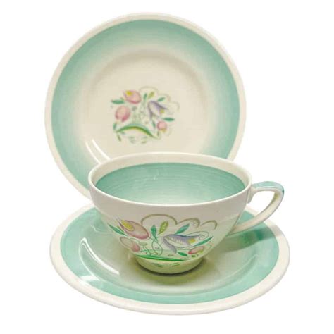 Susie Cooper Green Dresden Spray Tea Trio Clyde On 4th Antiques