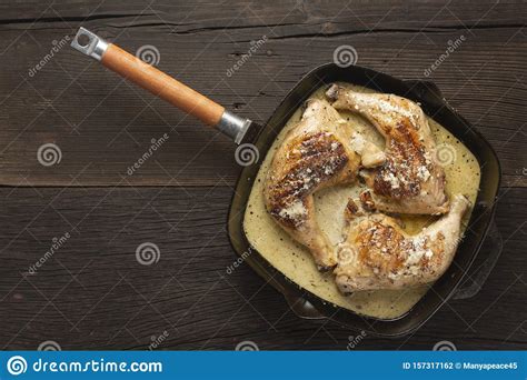 Three Delicious Chicken Legs Fried In A Pan Stock Photo Image Of