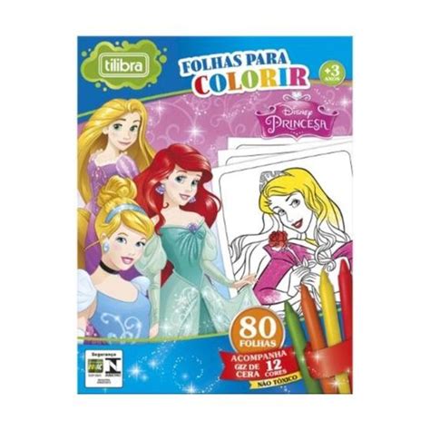 Folhas para Colorir Médio com Giz de Cera Disney Princesas Tilibra